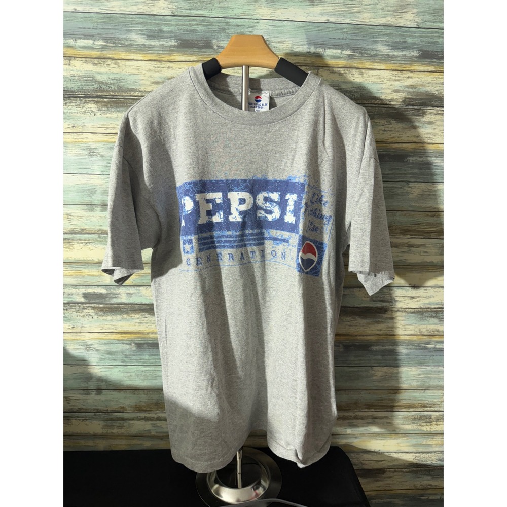 Pepsi Graphic T-Shirt L/XL Gray Excellent Vintage Generation Soda Logo Tee